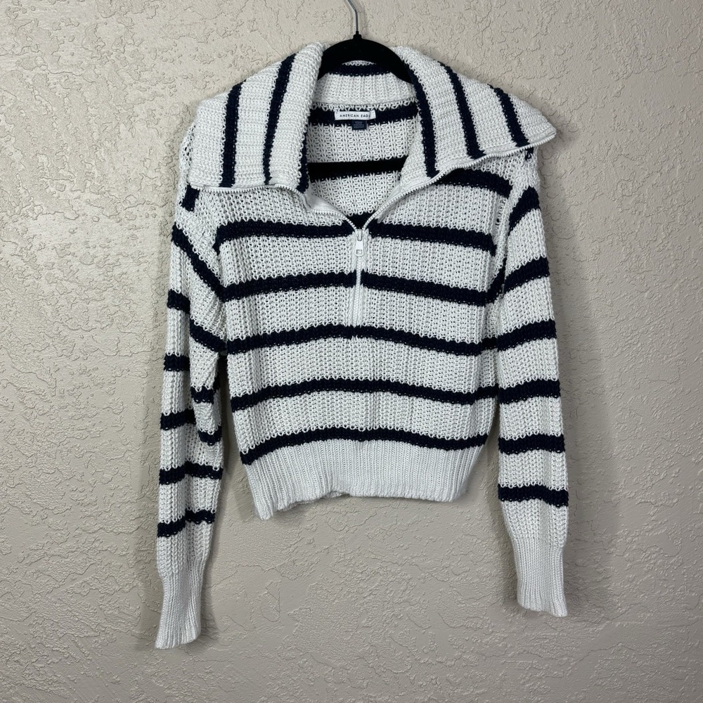 American Eagle Womens Striped Cropped Sweater Size M Preppy Nautical Fisherman